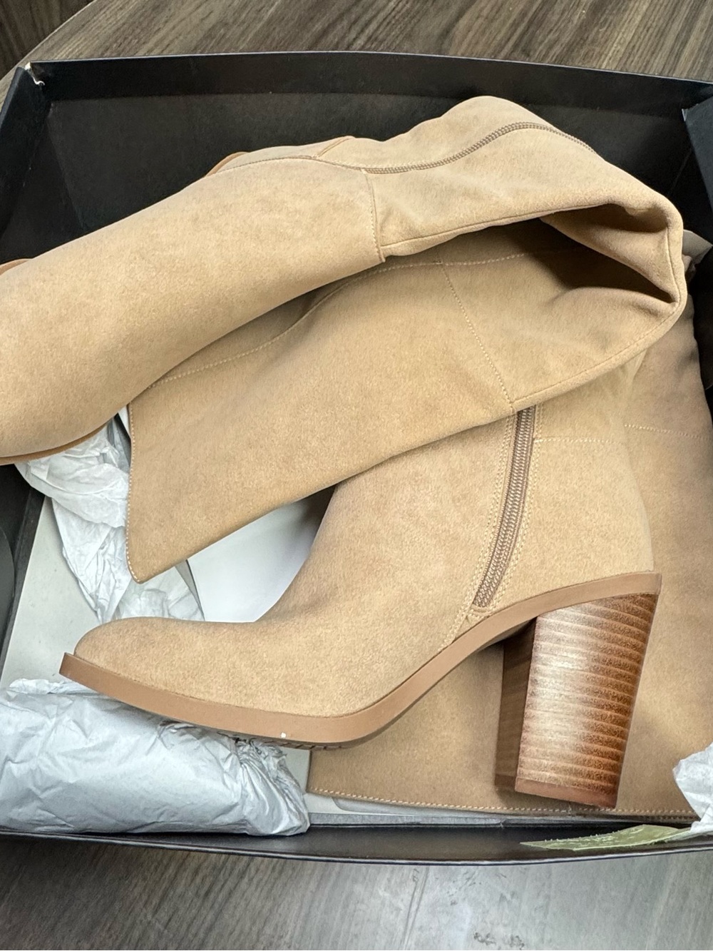 Michael Shannon Tan Suede Knee-High Block Heel Boots